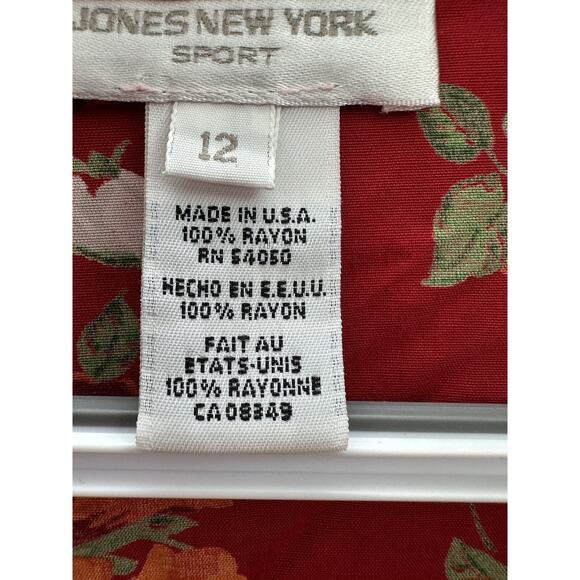 Jones New York Sport Womens Shirt Size 12 Red Floral Short Sleeve Button Up - Picture 6 of 12